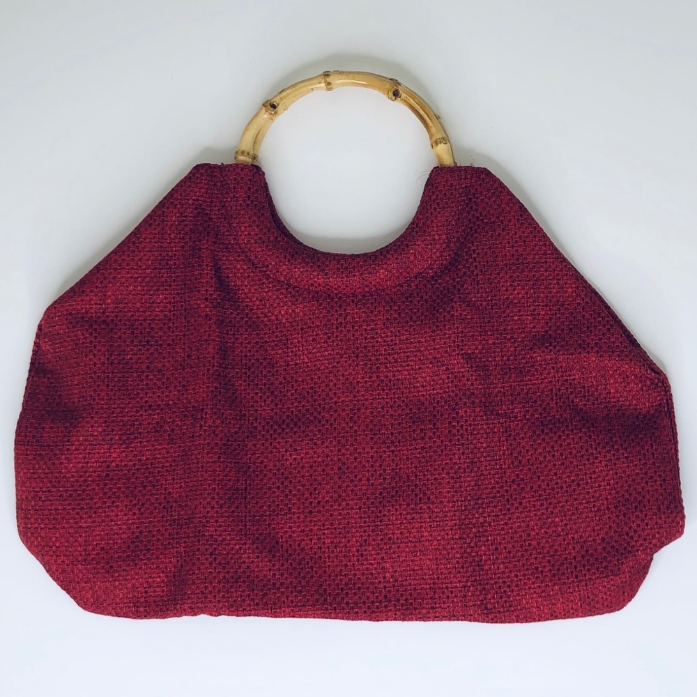 Wood-handled Woven Red Bag